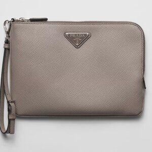 Prada 2nh024 Small Grey Saffiano Leather Pouch